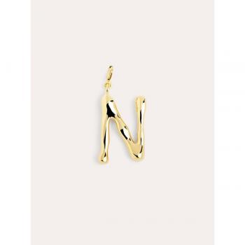 Charm Singularu Letter XL - Colgante Inicial en Latón con Acabado Baño de Oro de 18 Kt - Letra N - Joya Combinable con Collar