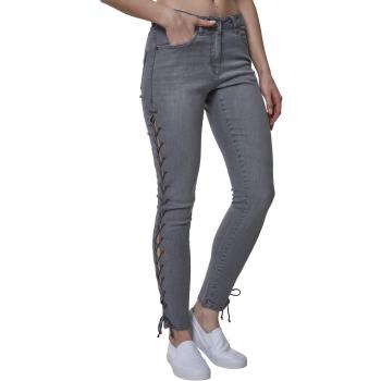 Urban Classics Women's Lace Up Skinny Denim Jeans - Gray