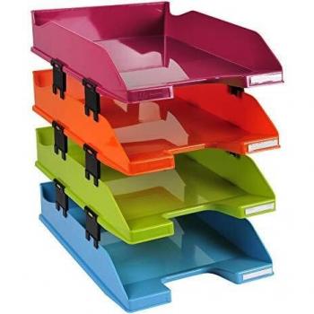 Exacompta 113298SETD - Set de 4 bandejas para documentos A4 + - 347x255x244 mm - COMBO MIDI - Surtido de colores