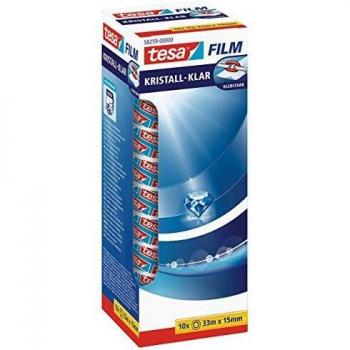 Cinta Adhesiva Transparente Tesa, Pack de 10 Rollos, 15 mm x 33 m, Resistente y Duradera