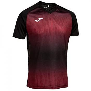 Camiseta de manga corta para hombre Joma Tiger V negra burdeos