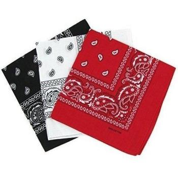 Bandanas paisley negro-blanco y rojo para hombre y mujer, bufanda por la cabeza unisex venden por 3