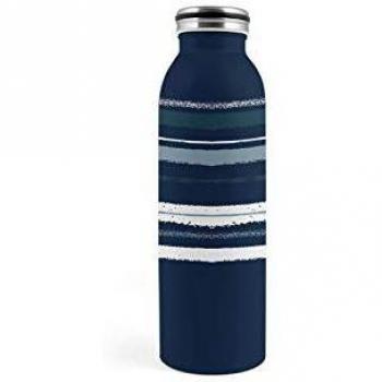 H&H - Botella térmica de Acero Inoxidable 18/10, Rayas Azules, 0,60, 0,60 l