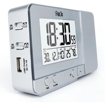 Reloj Despertador Digital con Proyector FJ3531, Mesa Electrónica LED, Retroiluminación, Temperatura y Humedad