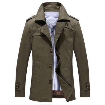 Sawadikaa Hombre Delgado Chaqueta Algodón Abrigo Cremallera Cortavientos Trench Parka Ejercito Verde Small