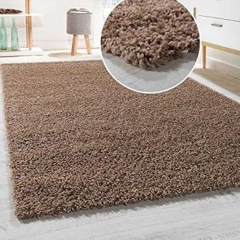 Alfombra Moderna Suave de Pelo Largo Lisa para Salón 160x220 cm, Beige - Paco Home