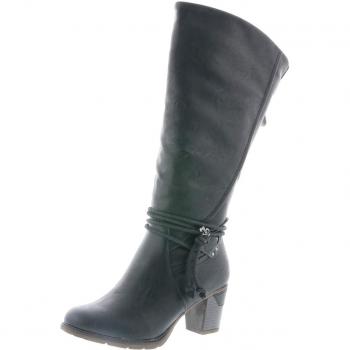 Botas Rieker de mujer, XL-Schaft, con cintas decorativas, negro, imitación cuero, cálidas y clásicas, talla 40