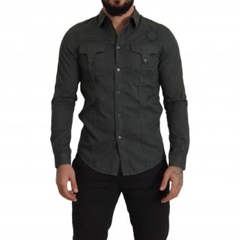 Gianfranco Ferré Gray Cotton Men Casual Button Down Shirt - Size M