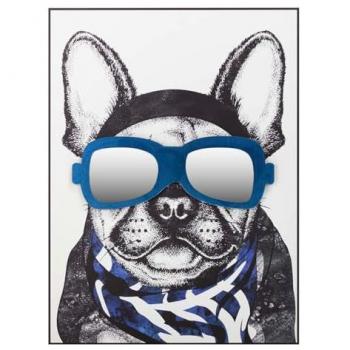 Cuadro Decorativo Bulldog Francés con Gafas 75x3x100 cm - Lienzo Multicolor para Pared