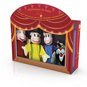 Set de 4 Marionetas Los 3 Cerditos TACHAN - Juego de Marionetas de Mano - Incluye 4 Personajes de Cuentos Infantiles - Dimensiones de la marioneta 30 cm - Multicolor