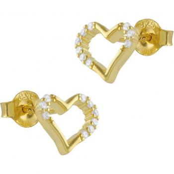 Pendientes Corazón Mini de Plata Bañada en Oro con Circonitas Blancas