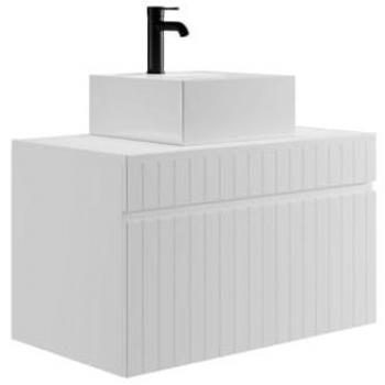 Mueble de baño flotante blanco con lavabo cuadrado sobre encimera 80 cm - SATARA