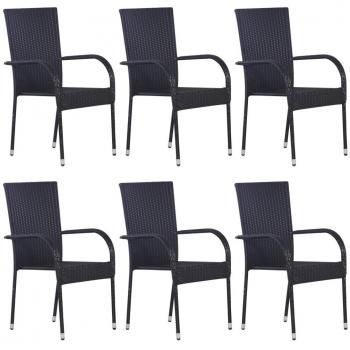 vidaXL Stackable Outdoor Chairs 6 pcs Poly Rattan Black