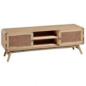 Kave Home - Mueble TV Nalu de Madera Maciza de Mindi y ratán 150 x 50 cm
