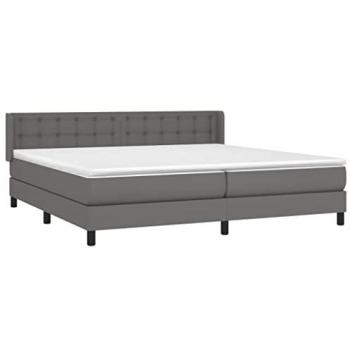 Cama box spring con colchón de cuero sintético gris 200x200 cm