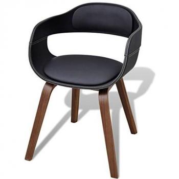 vidaXL Silla de Comedor de Madera de Nogal Curvada y Cuero Artificial Negro