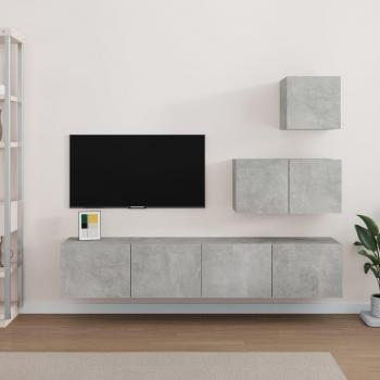 Set de muebles para TV 4 piezas madera contrachapada gris hormigón 60/80 x 30 x 30 cm