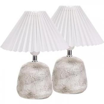 Conjunto de 2 lámparas de mesa de cerámica gris y blanca con pantalla plisada sintética para mesita de noche