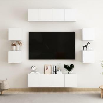 Mueble de salón 8 piezas madera de ingeniería 60 x 30 x 30 cm, Mueble TV, Mueble Televisor, Mesa de TV, Juego de mueble para TV aglomerado blanco