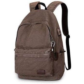 Muzee Mochila de Lona,Mochila Antirrobo Mochila Escolar Viaje Mochila de Lona apto para portátil de 15,6 pulgadas,Mochila hombre para laptop Mochila mujer,con puerto de carga USB,café