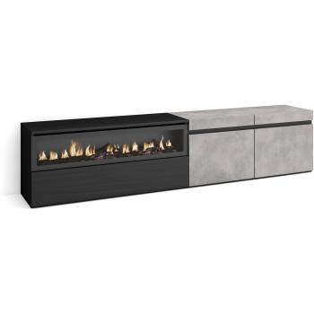 Mueble TV Moderno con Chimenea Eléctrica, 200x45x35cm, para Televisores hasta 80, Color Gris Cemento