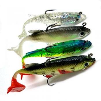 Hrph 4pcs nuevo llegan 8cm 14g cebo suave plomo Cabeza pescado de mar señuelos de pesca de los trastos de Sharp agudos Hook T Tail