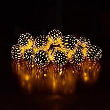 POTOK Solar String Lights, 15ft 20 LED Warm White Moroccan Ball Fairy Orb Lantern Christmas Solar Powered String Lights for OGarden Path, Party, Bedroom Decoration