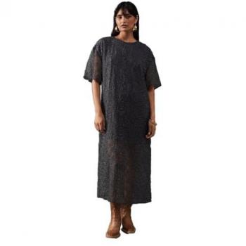 Charcoal Women's Premium Organza Midaxi T-Shirt Dress - Size 10 UK