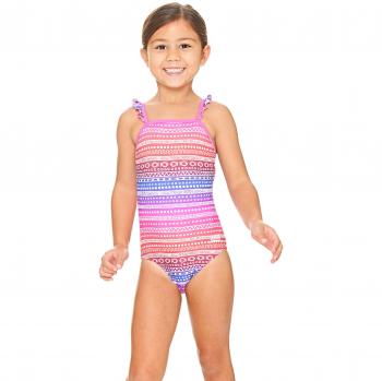 Zoggs Ikat Frill Classic Back - Bañador para niña, niña, 506618023, Pink/Multi-Colour, 4 años