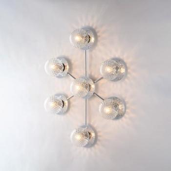 Plafoniera Armonía Contemporánea de Cromo con 7 Luces E14 y Esferas de Vidrio Transparente