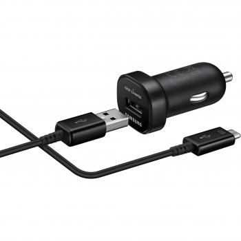 Cargador de coche Samsung USB 2A con cable MicroUSB - Carga rápida, color negro