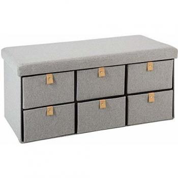 Puf Plegable Gris con 6 Cajones Multifuncional Atmosphera