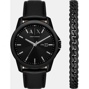 Set de hombre de reloj y pulsera Armani Exchange AX7147SET de piel negro