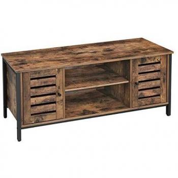 Mueble para televisión con estantes y armario de almacenamiento abierto, puertas de persiana, ideal para salón, marrón rústico - Songmics - Vasagle Soporte para TV