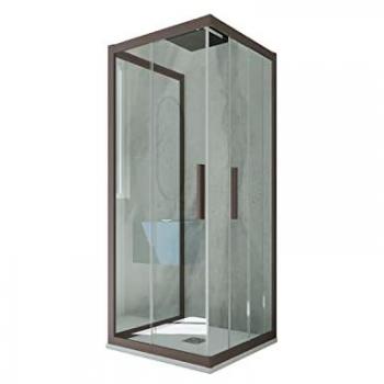 Mampara de ducha corredera 70x70 cm Chocolate Kolors Trio con 3 lados deslizantes, fabricada en PVC, altura de 200 cm y vidrio transparente