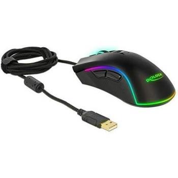 Ratón Gaming USB Delock 12670, Óptico, Cableado, 7 Botones, Negro