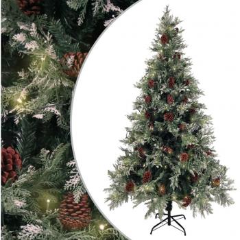 Árbol de Navidad con LED y Piñas Verde Blanco PVC y PE Decoración 195 cm