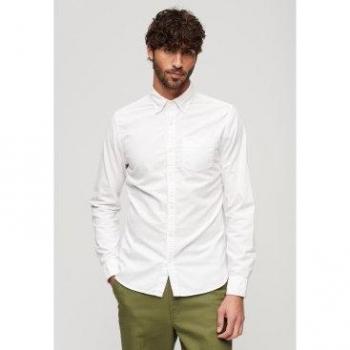 Superdry Organic Cotton Long Sleeve Oxford Shirt - Optic White, Casual & Classic