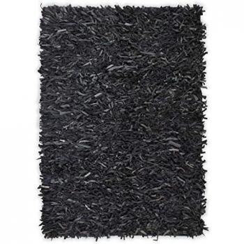 vidaXL Alfombra Shaggy Peluda Cuero Auténtico 190x280cm Gris Decoración Casa