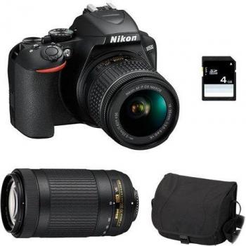 Cámara Réflex Digital Nikon D3500 24.2MP Kit con Lente AF-P DX 18-55mm VR + Lente AF-P DX 70-300mm VR + Bolsa + Tarjeta SD de 4GB