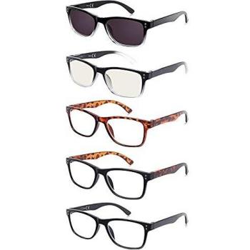 EFE Gafas de Lectura 5-Pack Hombres Mujeres para Leer Clara Gafas Aumento Lectura con Diseño de Bisagra de Resorte Rectángulo Estilo Ligeros Cómodos 1.25