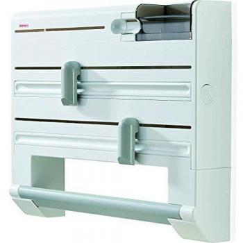 Leifheit Portarrollos de pared Parat Plus ComfortLine, porta rollos para papel de cocina, de aluminio, film y bolsas para congelar, soporte de pared, Color Blanco