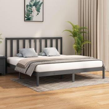 Cama de madera maciza gris 200x200 cm con estructura de pino
