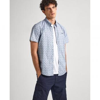 Camisa Portland azul Pepe Jeans - Diseño de popelín regular fit con estampado all over en tono azul claro para hombre