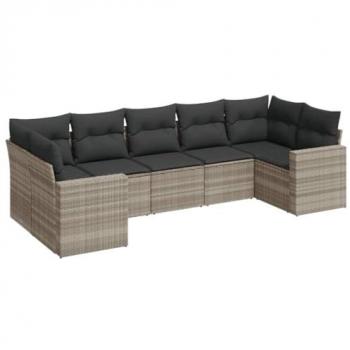 Set de Sofás de Jardín 7 Piezas con Cojines Ratán PE Gris Claro, Asientos con Respaldos, Sofás Modulares, Muebles para Patio Terraza