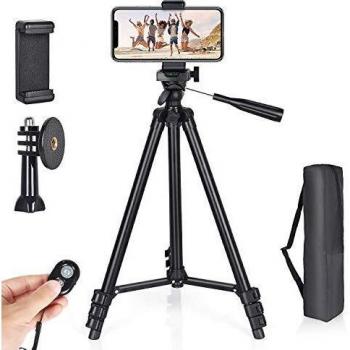 Tripode para Movil Trípode de Cámara de Aluminio de 130 cm para Teléfono Móvil, iPhone, Tripode Mobil o Camara Universal Soporte Movil Tripode con Bluetooth