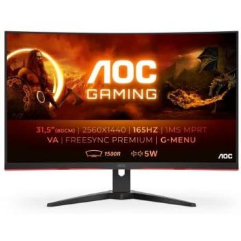 AOC Monitor Gaming CQ32G2SE- 32 Curved 1500R QHD, 165Hz, 1ms, VA, FreeSync Premium, 2560x1440, 250 cd/m, HDMIx2, Displayport 1x1.4