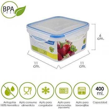 Oryx 5025011 Recipiente Hermetico Plastico Cuadrado 400 ml. 11x11x6