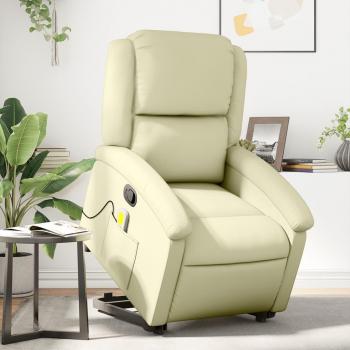 Silla reclinable de masaje elevable de cuero auténtico crema Vidaxl
