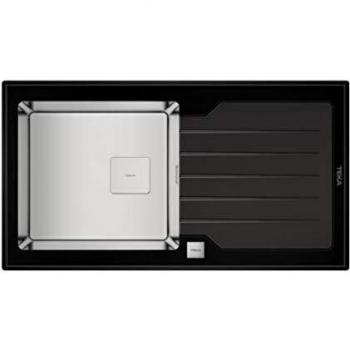 Teka 115100011 - Fregadero de cocina de acero inoxidable con un solo tazón Diamond RS15 1B 1D 86 REV 2Ø AUTO WST NEGRO-115100011, color negro